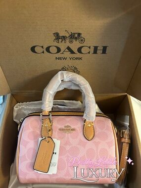 Coach Pink Signature Mini Satchel with Tan Trim - Coach